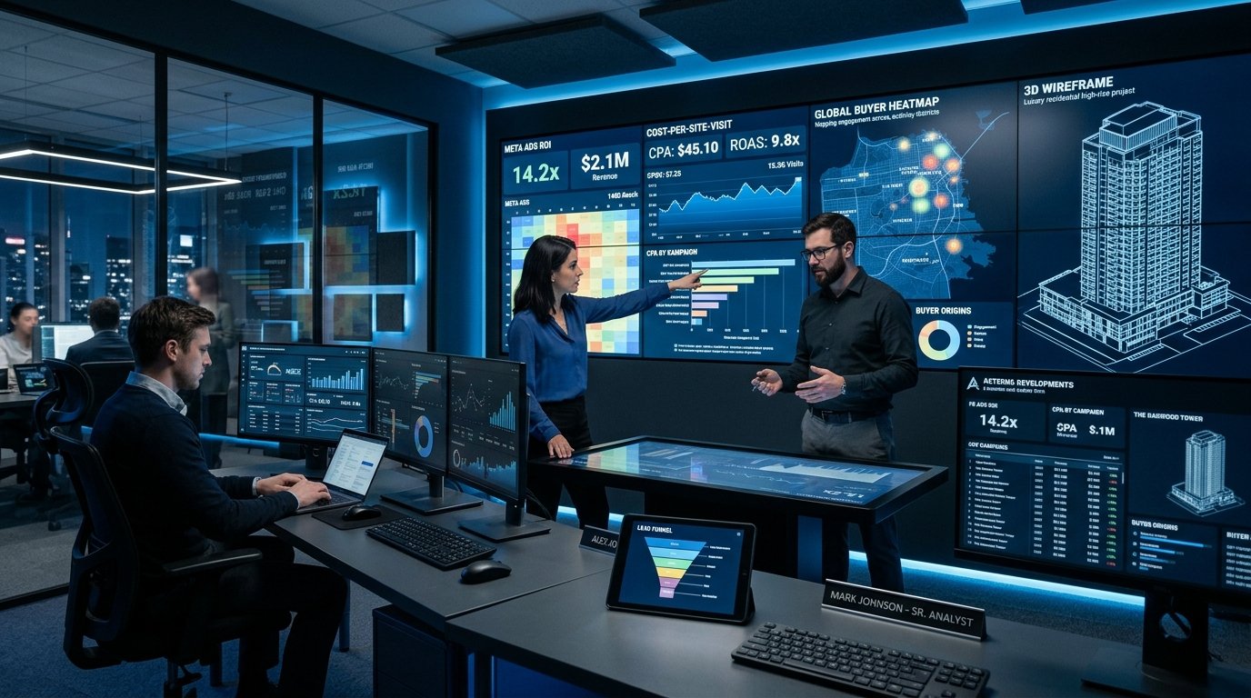 Real Estate Developer Performance Marketing War Room and Multi-Screen Analytics Command Center