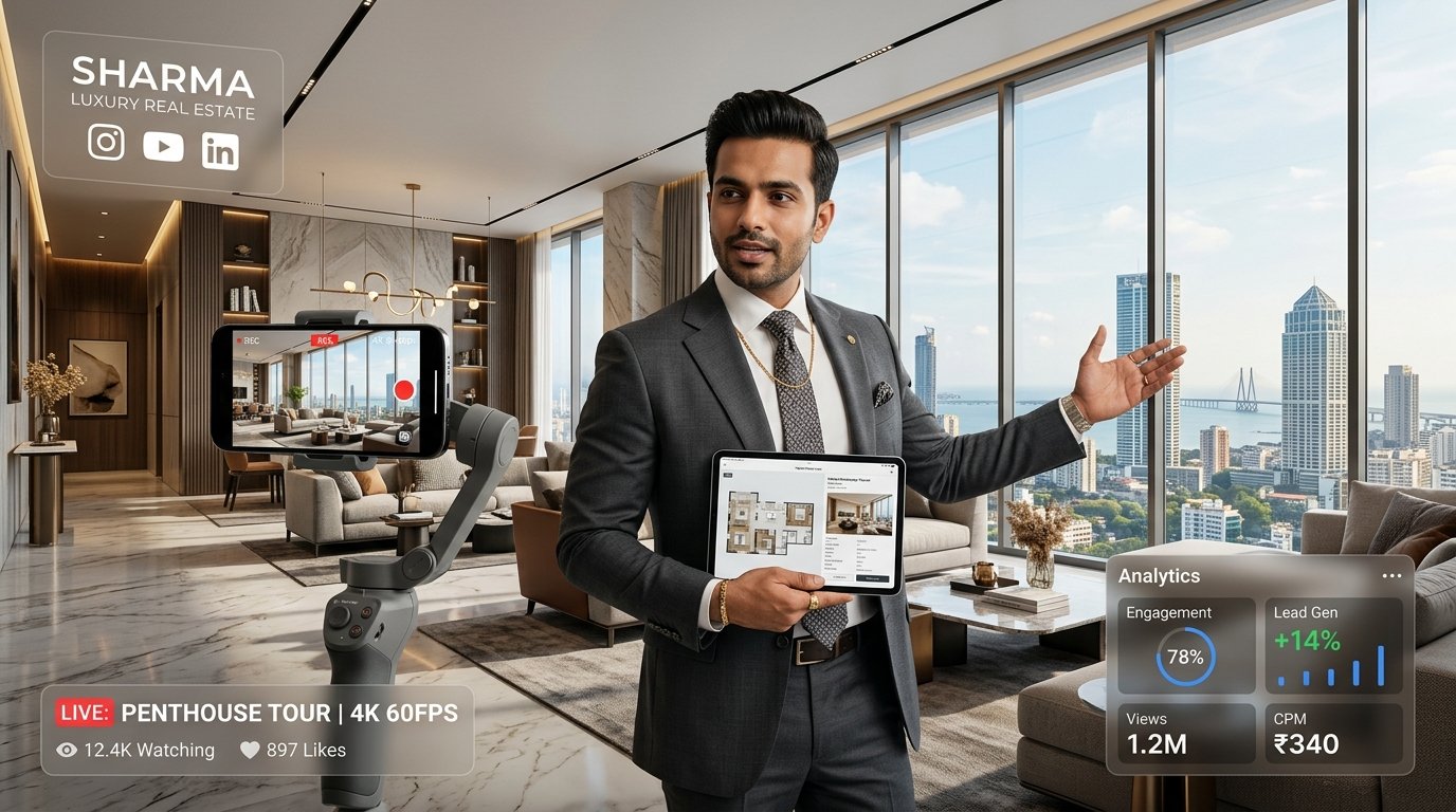 Real Estate Broker Digital Marketing Smartphone Video Tour Luxury Penthouse Mumbai